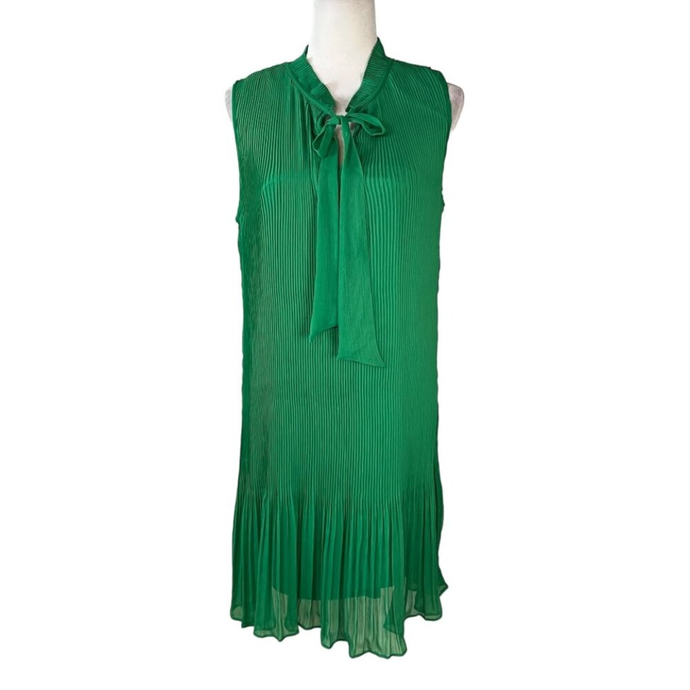 DKNY Women's Dress Pleated Green Sleeveless Tie Neck Size 14 Pullover